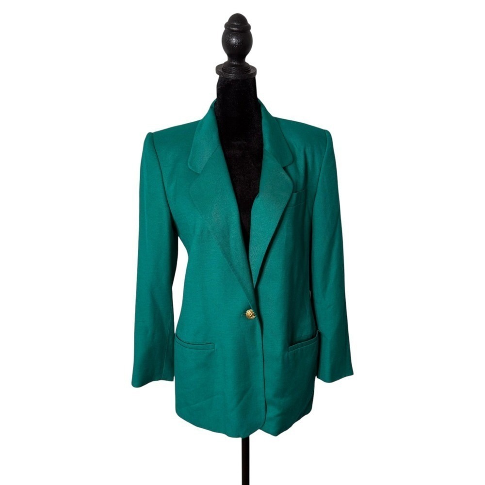 Talbots Green Gold Crest Blazer Suit Jacket Women's 4 Petite Office Career VTG